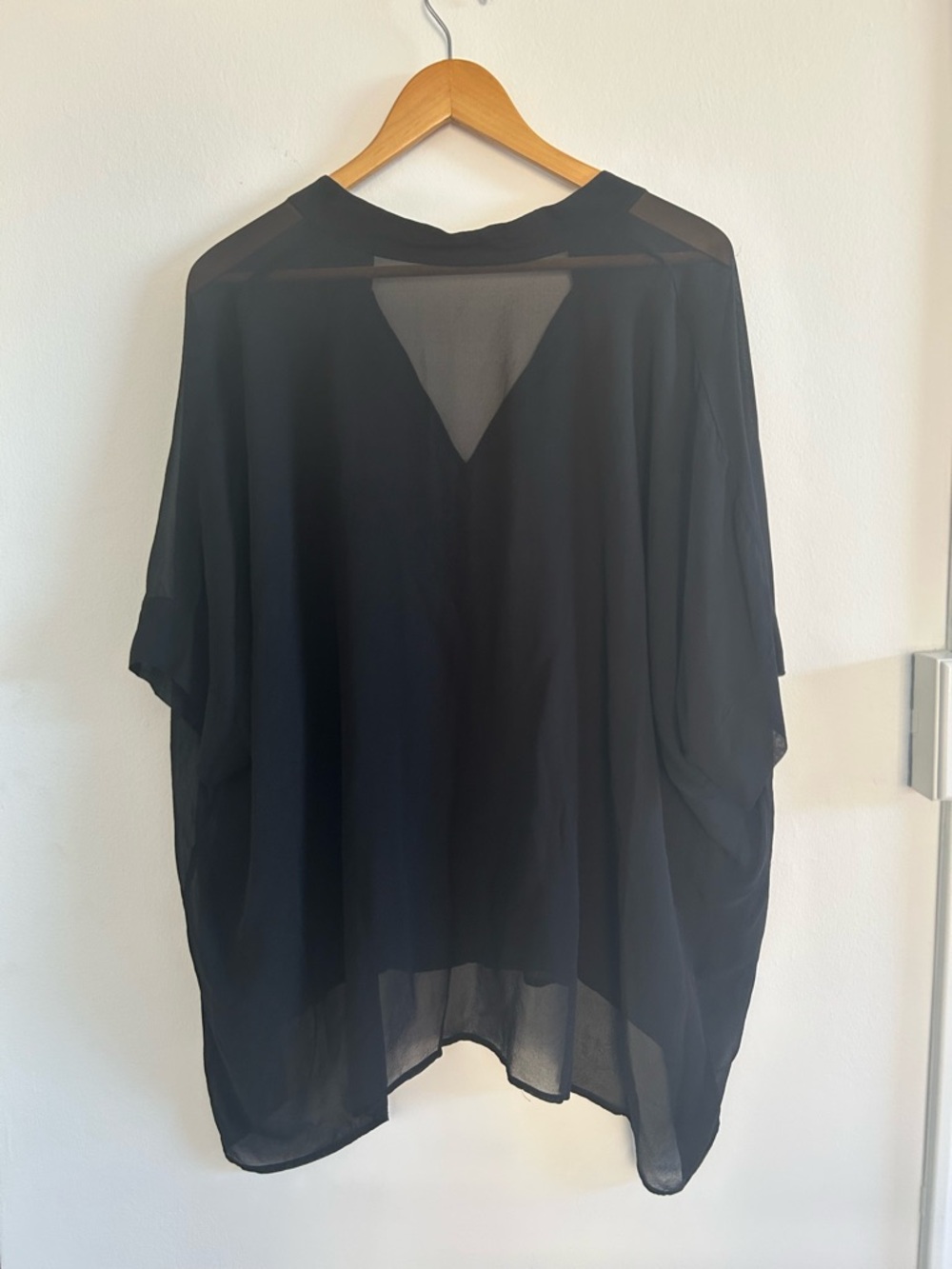 Eileen Fisher Black Sheer V-Neck Tunic Blouse - Picture 4 of 4